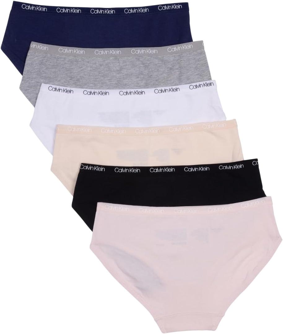 Calvin Klein Girls' Cotton Hipster Underwear 6-Pack (Small, Crystal Pink/Black/Nude/Heather Gray/White/Symphony)