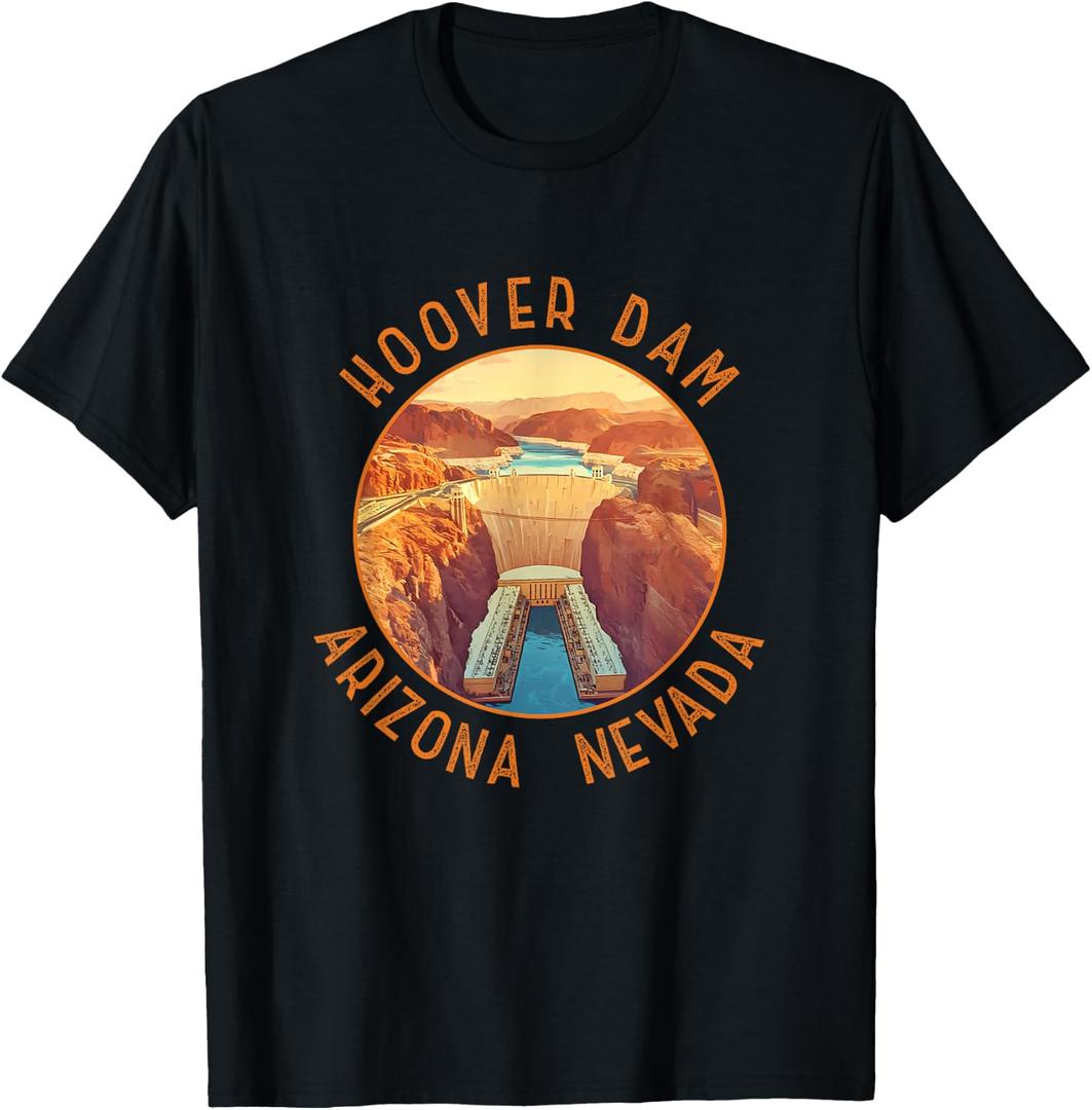 Hoover Dam Retro Distressed Circle Vintage T-Shirt (Gray, XXXL)