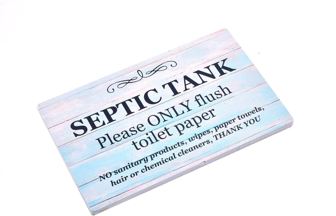 Septic Tank Sign - Adhesive Plaque, Ideal for you restroon, bathroom, toilet, Loo, W.C, printed on a light Foamex board (Light Blue)