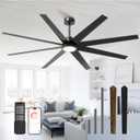 CubiCubi Ceiling Fans with Lights, 72 Inch Industrial/Modern Ceiling Fan with Light and Remote/APP Control, Kitchen Living Room Indoor Use, 35W, 3CCT, Stepless Dimmable, Quiet, Reversible, Black