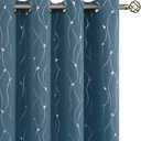 BGment Room Darkening Curtains 84 Inches Long, Grommet Thermal Insulated Blackout Curtains with Wave Line and Dots Printed for Bedroom, 2 Panels, Each 52 x 84 Inch, Steel Blue