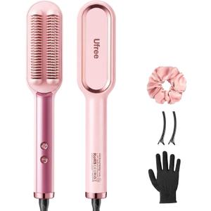 Ufree Negative Ions Hair Straightener Brush, 9 Fast-Heating Temp Settings with LED Display, Ionic Straightening Hot Comb for Women, Professional Styling Tool for Silky Shine, Dual Voltage