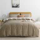 JELLYMONI King Duvet Cover Set, Cotton Duvet Cover 3 Pieces with Zipper Closure, 1 Duvet Cover and 2 Pillowcases, (Khaki with White Striped)