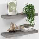 Fun Memories 8 Inch Deep Floating Shelves, USA-Sourced Rustic Elm Wood Wall Shelves for Storage, Wall Mounted Display Shelving with Invisible Heavy-Duty Metal Bracket (Grey, 24" W x 8" D, Set of 2)