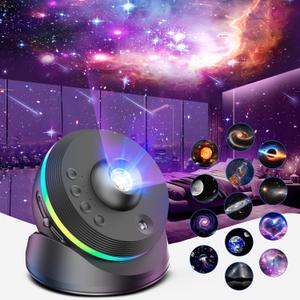 Meteor Galaxy Projector, 13 in 1 Planetarium Star Projector Starry Sky Night Light with Solar System Constellation Moon for Kids Adults Bedroom Ceiling Home Theater Living Room Decor (Black)