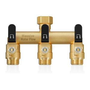Hose Splitter 2 Way Heavy Duty, Full Flow Garden Hose Splitter with 3 Long Metal Handles, Brass Rust and Freeze Resistant Water Hose Bib Splitter