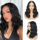 KRSI V Part Bob Wigs Short Black V U Part Wig No Sew in Glueless Clip in Hair Wigs for Black Women 16Inch Natural Looking Synthetic Bob Half Wig
