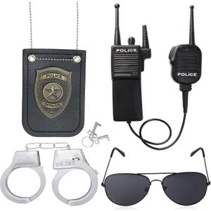 Police Pretend Play Toys Set Handcuffs Badge Cop Officer Costume for Swat Detective FBI Halloween
