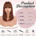 Haloo Auburn Bob Wigs with Bangs Shoulder Length Straight Natural Looking Synthetic Heat Resistant Medium Hair Wigs for Women Daily Party, 16 Inch