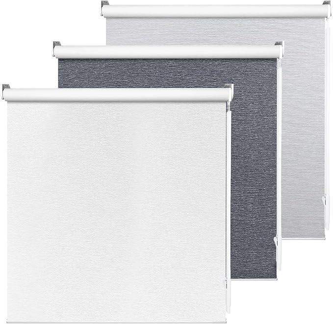 ALLBRIGHT 100% Blackout Roller Blinds for Windows, Shades for Indoor Windows with Striped Jacquard, UV Protection Fabric, Window Shades for Home,Office, Easy to Install, Gray, 36" W X 72" H (White)