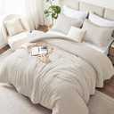 CozyLux King Size Comforter Set - 3 Pieces Beige Soft Luxury Cationic Dyeing Bedding Comforter for All Season, Breathable Lightweight Fluffy Boho Bed Sets with 1 Comforter and 2 Pillow Shams, Size 68"×88"