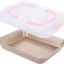 Non-Stick Cake Pan with Lid 9x13 Inch Gold Baking Cake Pan with Plastic Lid, High Sided Sheet Bakeware for Cakes, Brownies, Casseroles