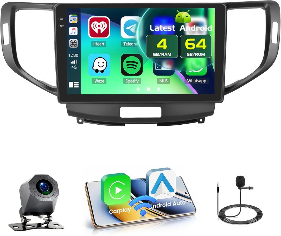 4+64GB Android 15 Car Stereo for Acura TSX 2009-2014, Honda Spirior 2009-2013, Honda Accord 2008-2012 Wireless Carplay Android Auto, 9 Inch Incell Touch Screen Car Stereo GPS, Backup Camera
