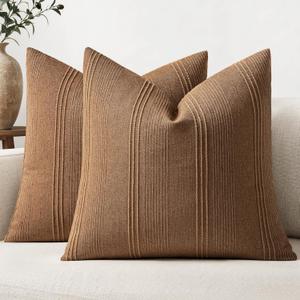 MIULEE Striped Euro Sham Pillow Covers 26x26 Decorative Textured Throw Pillow Covers Pack of 2 Linen Cushion Cases for Couch Bed Sofa Livingroom Farmhouse Home Decor, Sugar Brown