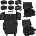 Relavel Rolling Makeup Case Professional Makeup Train Case, Rolling Makeup Kit Bag Makeup Artist Travel Bag with Wheels, 4-in-1 Portable Travel Beauty Trolley Case for Cosmetology Storage(Black)