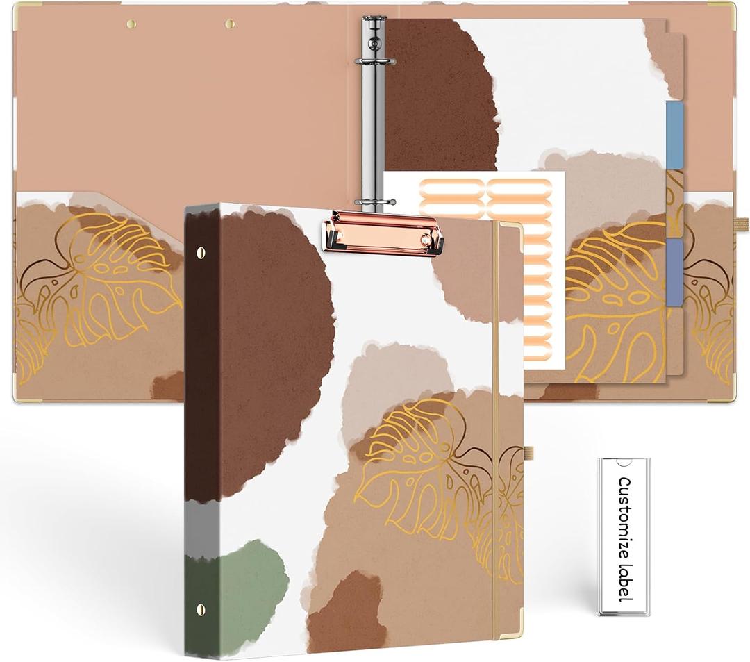 EYROZILL Cute 3 Ring Binders 1 Inch, Binder with Dividers and Clipboard on Front, 8.5" x 11" for Appointment RecordPrescription Tracking, Lesson Plan (Brown Impression)