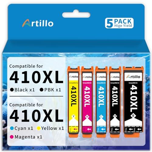 Artillo Remanufactured Ink Cartridge Replacement for Epson 410XL Ink Cartridges 410 XL T410XL for Epson Expression XP-7100 XP-830 XP-640 XP-635 XP-630 XP-530 Printer (PB/BK/C/M/Y, 5 Pack)