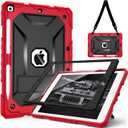 TIMISM Case for iPad 9th/8th/7th Generation 2021/2020/2019 (10.2 inch) - Heavy Duty Shockproof Protective Cover with Screen Protector, Shoulder Strap, Kickstand and Pencil Holder, Red+Black