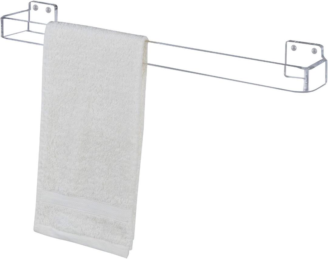 MyGift 18 Inch Modern Wall Mounted Premium Clear Acrylic Bath Towel Holder Bar, Minimalist Transparent Floating Hanger Rail for Hanging Bathroom Hand Towels