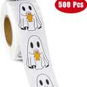 2 x WRAPAHOLIC Halloween Ghost Stickers Roll - Adorable Ghost Beer Design, 2 x 1.37 Inch, 500 Total Labels, Perfect for Gift Wrap & Shipping, Halloween, Kids Treat Bags, Outdoor Use