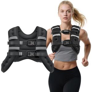Weighted Vest, 8lb/12lb/16lb/20lb Weight Vest with Reflective Stripes for Men Women, Two Adjustment Straps for Workout, Strength Training, Running, Fitness, Muscle Building, Weight Loss