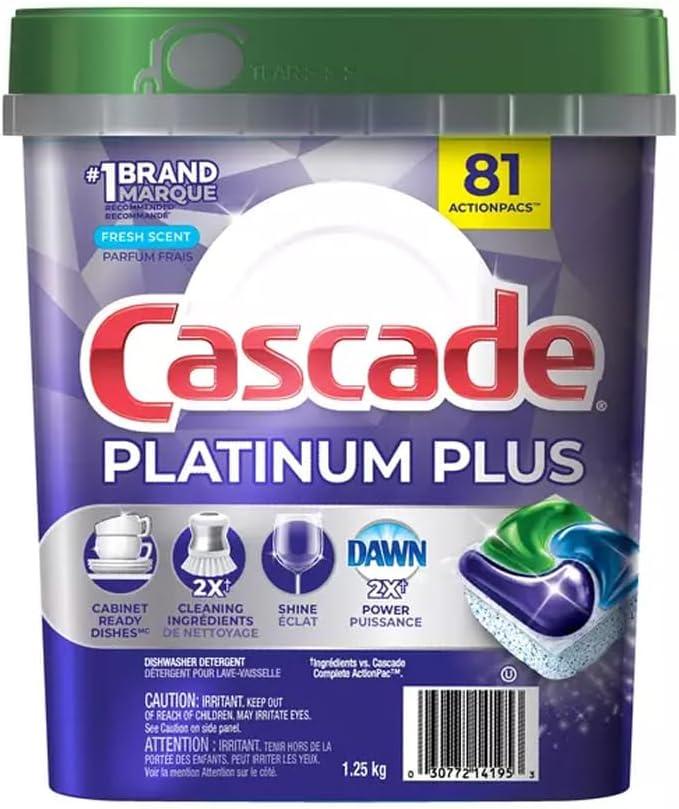 Cascade Platinum Plus ActionPacs Dishwasher Detergent Pods, Fresh Scent, 81 Count