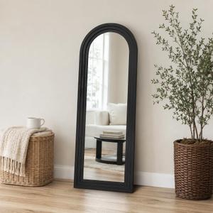 58x22 Arched Full Length Mirror, Solid Wood 3 Layer Frame, Black