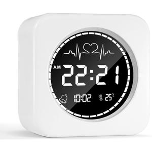Betus Digital Travel Alarm Bedside Clock- Auto Dimmable Backlight for Distraction-Free Sleep - Silent and Compact Design - Heartbeat Animation Temperature and Snooze Function (Light White)