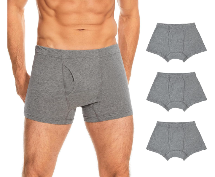ShieldEase  Washable Incontinence Boxer Briefs for Men - Cotton Leakproof Underwear with Fly, Enhanced Front & Rear Protection 120ml Absorbency (3 Pack, Gray, XL)