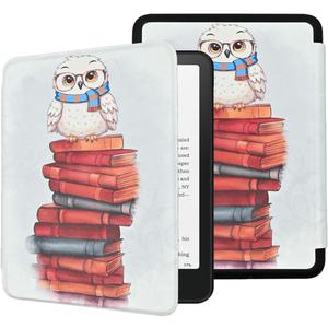 Case for 6.8" Kindle Paperwhite (11th Generation-2021) and Kindle Paperwhite Signature Edition, Lightweight PU Leather Folio Cover with Auto Wake/Sleep, Hand Strap, Cute Owl