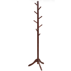 Wooden Coat Rack Stand, Adjustable Height, 8 Hooks, Brown 