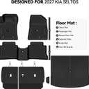 Bingoliner Floor Mats for 2027 Kia Seltos (Cargo Mat in Upper Position) | Trunk Mat and Backrest Mats & Door Sill Guard All Weather TPE Protector Odorless Full Set Interior Accessories Floor Liners