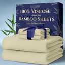 DECOLURE 100% Viscose Derived from Bamboo Sheets Full Size 4pcs - Ultra Soft & Luxuriously Cooling, 17" Deep Pocket, Double Stitching, Perfect for Hot Sleepers - Full Bed Sheets (Creme)