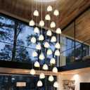 H177 Modern Crystal Chandeliers for Staircase 36-Lights High Ceiling Chandelier Silver Large Chandelier for Foyer Living Room Villa LED Pendant Light Fixture 2700K-6000K