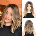 Wigs for White Women Synthetic Wig Short Hair Wavy Wig for Women Shoulder Length Wigs 14 InMiddle Part Natural Looking Synthetic Heat Resistant Fiber Wig (DM376-R4/10BT24)