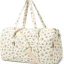 Gym Bag for Women, Cute Duffle Bag, Quilted Duffle Bag for Travel, Floral Duffle Bags, Weekend Bag with Zipper Pocket Dance Bag Organizer (Without shoe compartment, Quilted-Blue Flower)