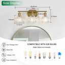 3-Light Bathroom Light Fixtures, Gold Vanity Lights for Bathroom with Ribbed Clear Tulip Glass Shade, Brass Vintage Wall Scone Lighting Over Mirror for Farmhouse,Bedroom,Living Room,Hallway