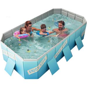 Collapsible Rectangle Non-Inflatable Swimming Pool for Family Adults Hard Plastic Shell Foldable Swimming Pool for Outside Backyard Portable Pet Dog(Gradient Blue, 260cm)