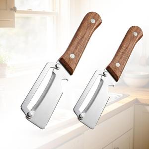 3 x Multifunctional Premium Vegetable Peeler with Wooden Handle, Stainless Steel Blade & Bottle Opener, Non-Slip Kitchen Tool for Fruit, Apple, Potato, Pumpkin, Papaya, Zucchini (2pcs)