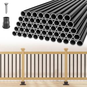 100 Pack 36" Aluminum Deck Balusters, 3/4" Diameter Black Metal Deck Spindles with Connectors and Screws, Hollow Round Aluminum Deck Balusters for Deck Railing, Staircase, Porch, Patio, etc