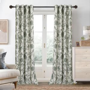 DriftAway Linen Floral Paisley Green Blackout Curtains for Living Room Bedroom 84 Inch Length 2 Panels Lined Grommet Window Drapes Thermal Farmhouse Country Jacobean Curtains Loden Green