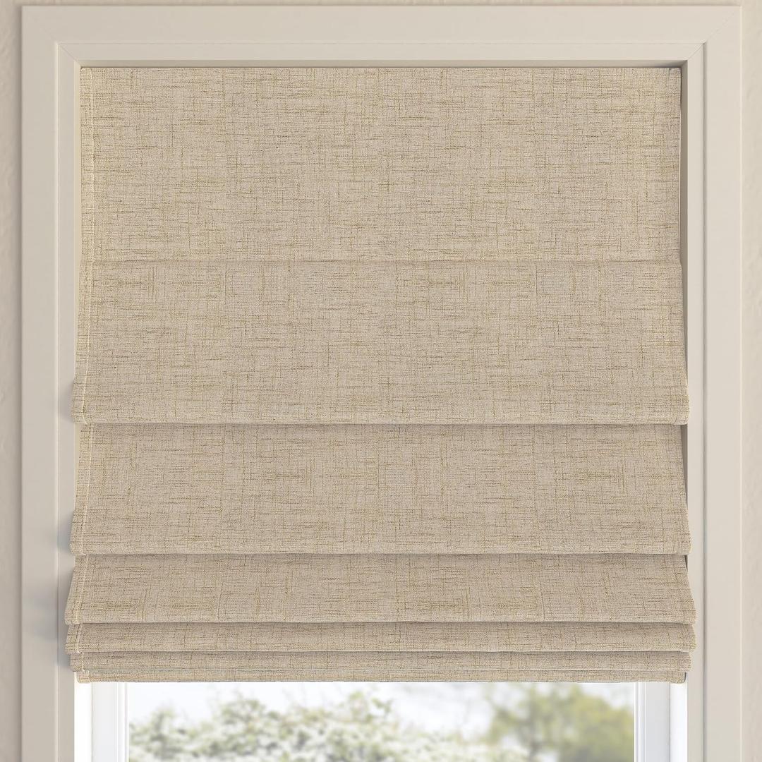Sun Zero Seraphina Textured 100% Blackout Cordless Roman Shade, 33" x 64", Taupe (33"W x 64"H, Taupe)
