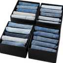 Jeans Drawer Organizers for Clothing, 5 Compartment Wardrobe Storage Box, Washable Clothes Organizer for Folded Clothes, Jeans, Pants, Leggings, t-shirts(Black)