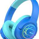 iClever Kids Bluetooth Headphones with LED Lights, 43H Playtime, Type-C Fast Charging, BTH18 Safe Volume 74/85dBA, Bluetooth5.3,Toddler Headphones Aux Cord for iPad/Tablet/Travel/School, Blue