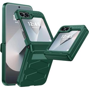 Vizvera for Samsung Galaxy Z Flip 6 Case with Hinge Protection, Built-in Screen Protector Shockproof All-Inclusive Phone Cover for Z Flip 6/Z Flip 7 FE-Alpine Green