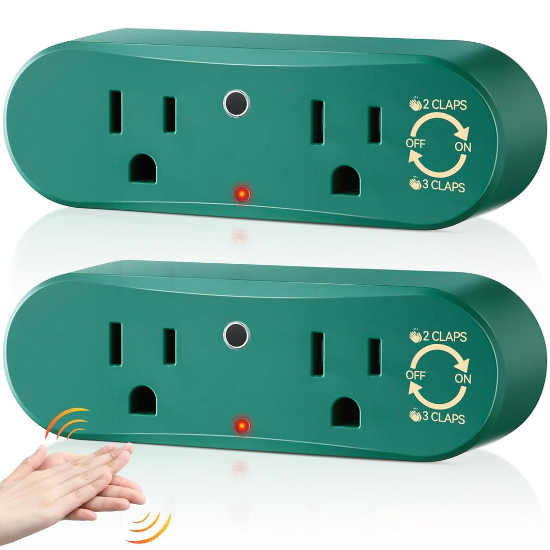 Saillong Clapping Light Control Switch,110V Wireless Wall Outlet with 2 Output Sockets,Turn Electrical On/Off with Clapping Sound Sensor, Clap Light Control for Bedroom Appliance (Green)