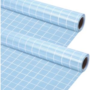 Kolldenn 2 Rolls Blue Grid Fabric Bulletin Board Paper Roll 4 x 12 ft Extra Large Non Woven Waterproof Roll Fade Resistant for DIY Craft Drawing Painting Classroom Decor(Blue Grid Style)