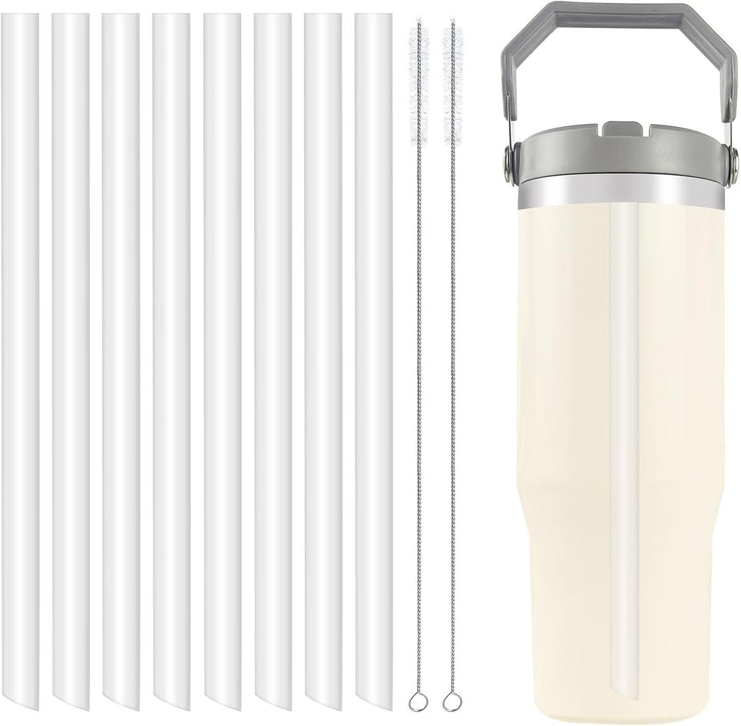 Clear Replacement Straws for Stanley IceFlow Flip Straw Tumbler (30oz/64oz) 8 Straws + 2 Cleaning Brush (Not For Stanley Ice Flow 2.0 Flip Tumbler)