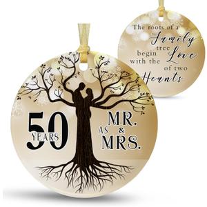 50th Anniversary Wedding Ornament 2025 Christmas Hanging for Couple,50 Years as Mr and Mrs Presents,Xmas Wedding Gift for Parents,Ceramic Ornament for 50th Husband&Wife Married (2.9")