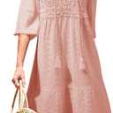 Dokotoo Womens Dresses Summer V Neck Drawstring Embroidered Half Sleeve Mini Dress Boho Dresses for Women 2026 Sundresses (Pink, XL)